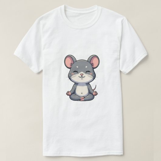 Süße Cartoon-Graue Maus beim Meditieren in der Lot T-Shirt (Design vorne)