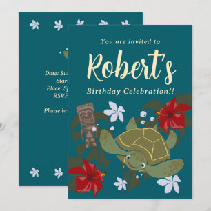 Süße Cartoon-Hawaii-Meeres-Schildkröten-Geburtstag Einladung