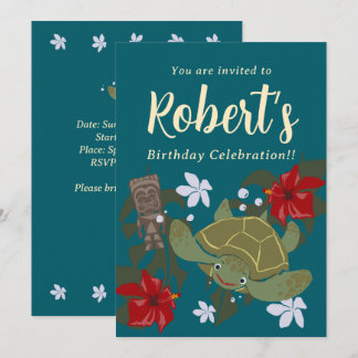Süße Cartoon-Hawaii-Meeres-Schildkröten-Geburtstag Einladung