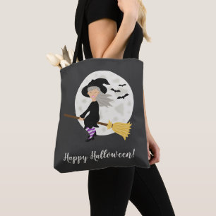 Süße Cartoon-Hexen-Girl & Happy Halloween Text Tasche