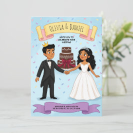 Süße Cartoon-Hochzeitseinladung für Paare Einladung
