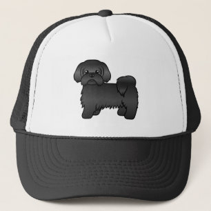 Süße Cartoon-Hund-Illustration eines schwarzen Shi Truckerkappe