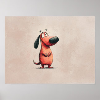 Süße Cartoon-Hund-Skizzen-Illustration Poster