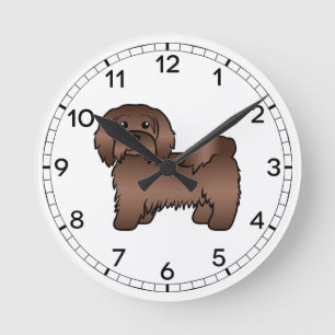 Süße Cartoon-Hunde-Illustration eines Chocolate Ha Runde Wanduhr
