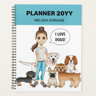 Süße Cartoon-Hunde mit einem Cartoon-Mädchen Ich l Planer