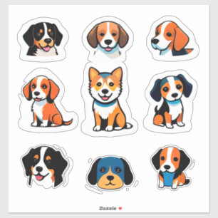 Süße Cartoon-Hunde-Sticker-Set mit hellen Farben Aufkleber