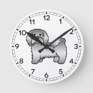 Süße Cartoon-Hundeillustration eines silbernen Hav Runde Wanduhr