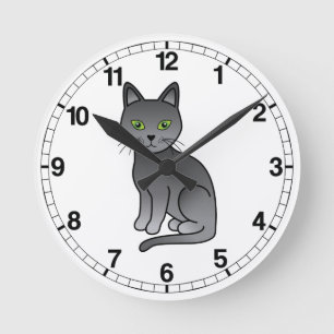 Süße Cartoon-Illustration einer Russisch Blau Katz Runde Wanduhr
