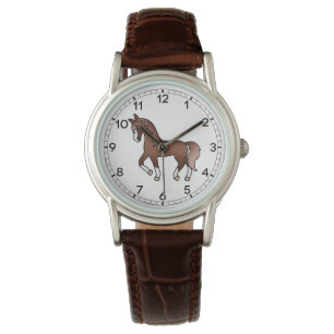 Süße Cartoon-Illustration eines kastanienbraunen T Armbanduhr
