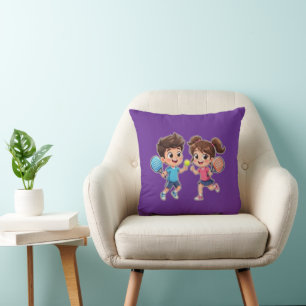Süße Cartoon Jungen und Mädchen spielen Padel Tenn Kissen