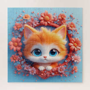Süße Cartoon-Katze Blumen-Geschenk für Katzenliebh Puzzle