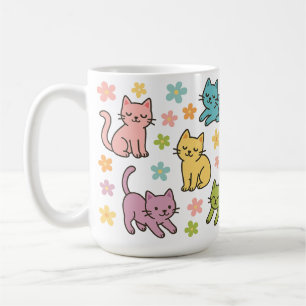 Süße Cartoon-Katze & Blumen-Tasse – Frühlings-Past Kaffeetasse