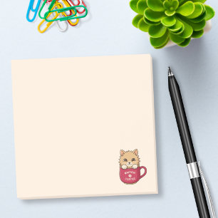 Süße Cartoon-Katze in beiger Kaffeetasse Post-it Klebezettel