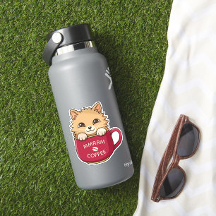 Süße Cartoon-Katze in Kaffeetasse mit individuelle Aufkleber