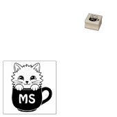 Süße Cartoon-Katze Kaffeetasse Monogramm Initial 1 Gummistempel (Stempel)