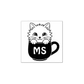 Süße Cartoon-Katze Kaffeetasse Monogramm Initial 1 Gummistempel (Prägung)