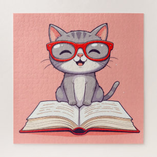 Süße Cartoon-Katze mit Brille Puzzle
