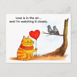 Süße Cartoon-Katze mit Herzballon-Illustration Postkarte
