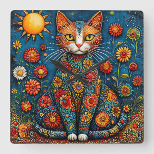 Süße Cartoon-Katze Quadratische Wanduhr