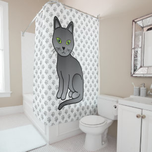 Süße Cartoon-Katze Russische Blaue Illustration & Duschvorhang