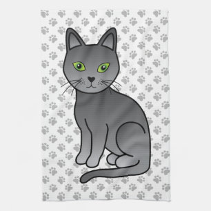 Süße Cartoon-Katze Russische Blaue Illustration &  Geschirrtuch