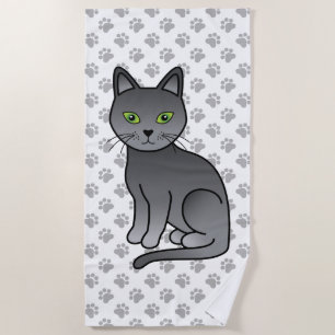 Süße Cartoon-Katze Russische Blaue Illustration &  Strandtuch