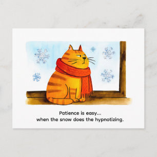 Süße Cartoon-Katze sitzt an einem schneebedeckten Postkarte