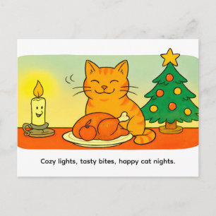Süße Cartoon-Katze sitzt neben einem Weihnachtsker Postkarte