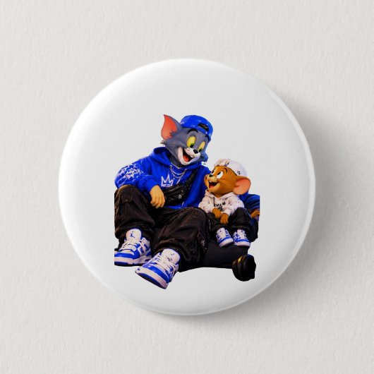 Süße Cartoon-Katze und Maus-Rund-Pin-Back-Button Button (Vorderseite)