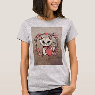 Süße Cartoon-Katze Vintage Valentinstag T-Shirt