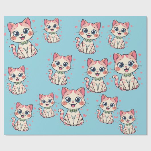 Süße Cartoon-Katzen Geschenkpapier (Flach)