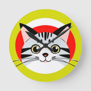 Süße Cartoon-Katzen-Gesicht mit mutigem Grafikdesi Runde Wanduhr