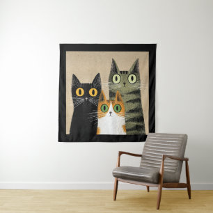 Süße Cartoon-Katzen, weit aufgerissene Augen, Wandteppich
