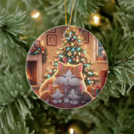 Süße Cartoon-Katzenfamilie Weihnachtsbaum Keramik Ornament