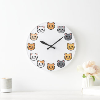 Süße Cartoon-Katzengesichter Kawaii Katzen Wanduhr