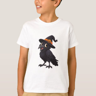 Süße Cartoon-Krähe mit Hexenhut T-Shirt