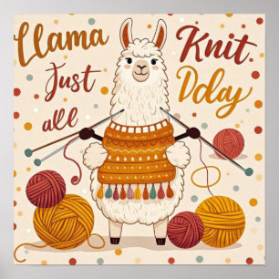 Süße Cartoon-Lama mit einem gestrickten Schal Poster