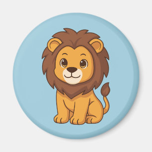 Süße Cartoon-Löwe auf Blau Magnet