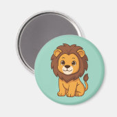 Süße Cartoon-Löwe auf Grün Magnet (Vorderseite/Rückseite)