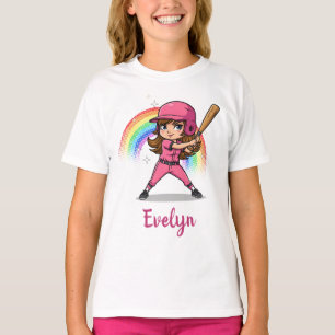 Süße Cartoon Mädchen Baseballspielerin in Rosa T-Shirt