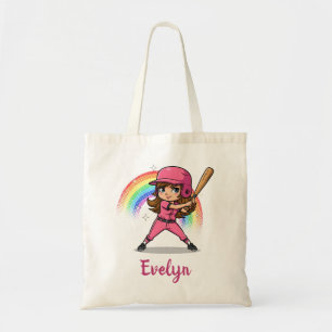 Süße Cartoon Mädchen Baseballspielerin in Rosa Tragetasche