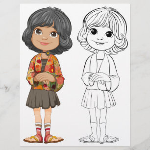 Süße Cartoon-Mädchen-Malvorlage Flyer