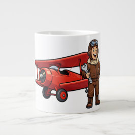 Süße Cartoon-Mechaniker mit roter Auto-Illustratio Jumbo-Tasse