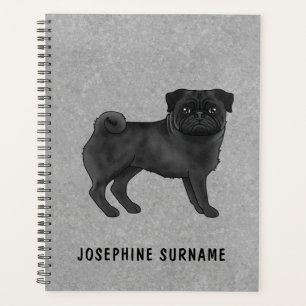 Süße Cartoon-Mops-Illustration in Schwarz, Grau Planer