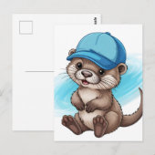 Süße Cartoon-Otter mit blauer Baseballkappe Postkarte (Vorne/Hinten)