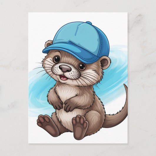Süße Cartoon-Otter mit blauer Baseballkappe Postkarte (Vorderseite)