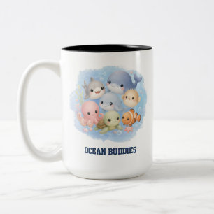 Süße Cartoon-Ozeanfreunde Meerestiere Zweifarbiges Zweifarbige Tasse