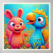 Süße Cartoon-Papageien-Hasen-Kunst Poster (Vorne)