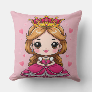 Süße Cartoon-Prinzessin im rosa Kleid Kissen