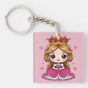 Süße Cartoon-Prinzessin im rosa Kleid Schlüsselanhänger